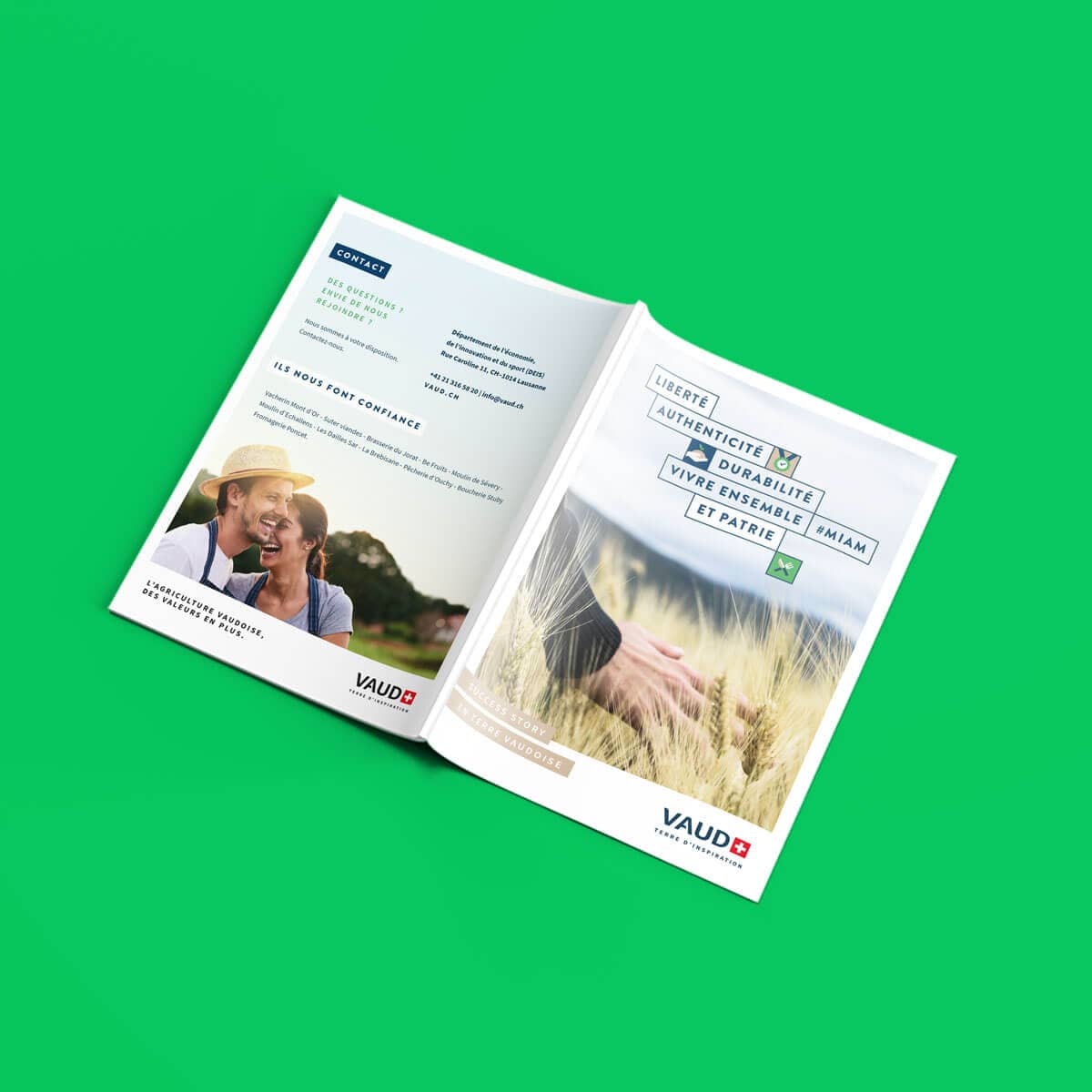 Brochure pour Vaud promotion. cartes de visite brochures et dépliants papeterie rapports d'activité flyers et affiches livres templates réseaux sociaux modèles Word & Powerpoint, etc.