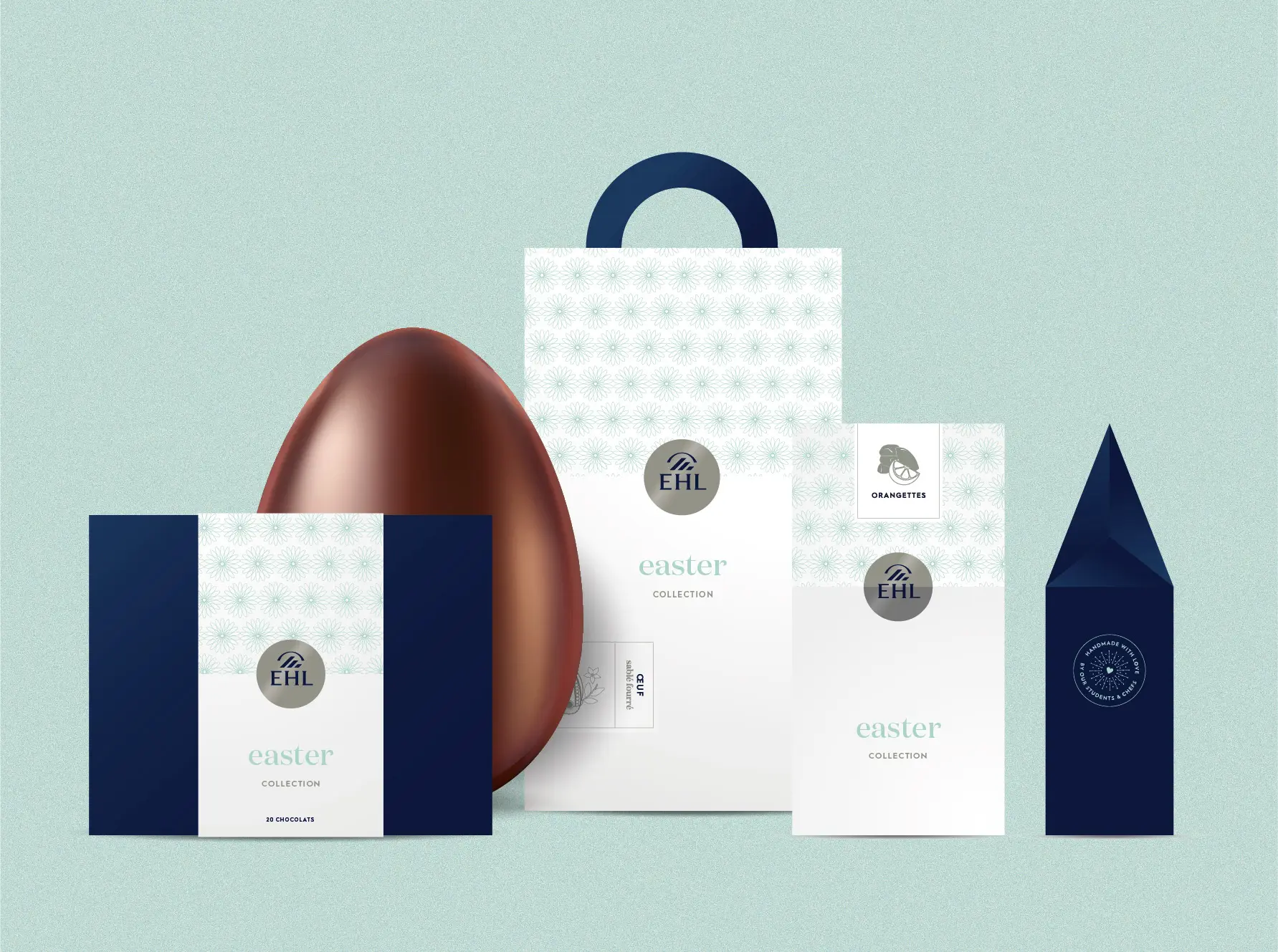 Les packagings éco-conçus et sans plastiques, pour la Gourmet Boutique de l'EHL Hospitality Business School à Lausanne. Réalisé en 2025 pour préparer la mise en conformité PPWR de 2026 des emballages alimentaires et cosmétiques.