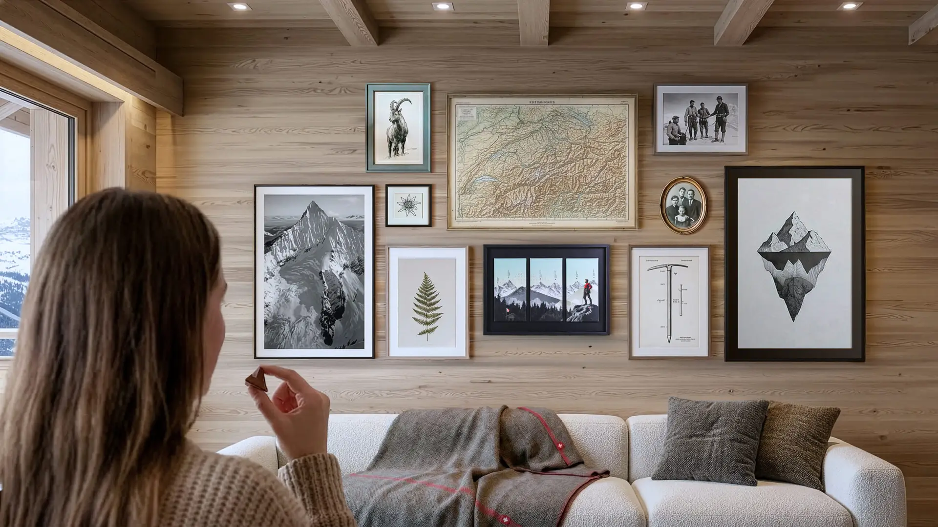 Tableau Chocoframe® exposé dans un intérieur de chalet suisse moderne et épuré