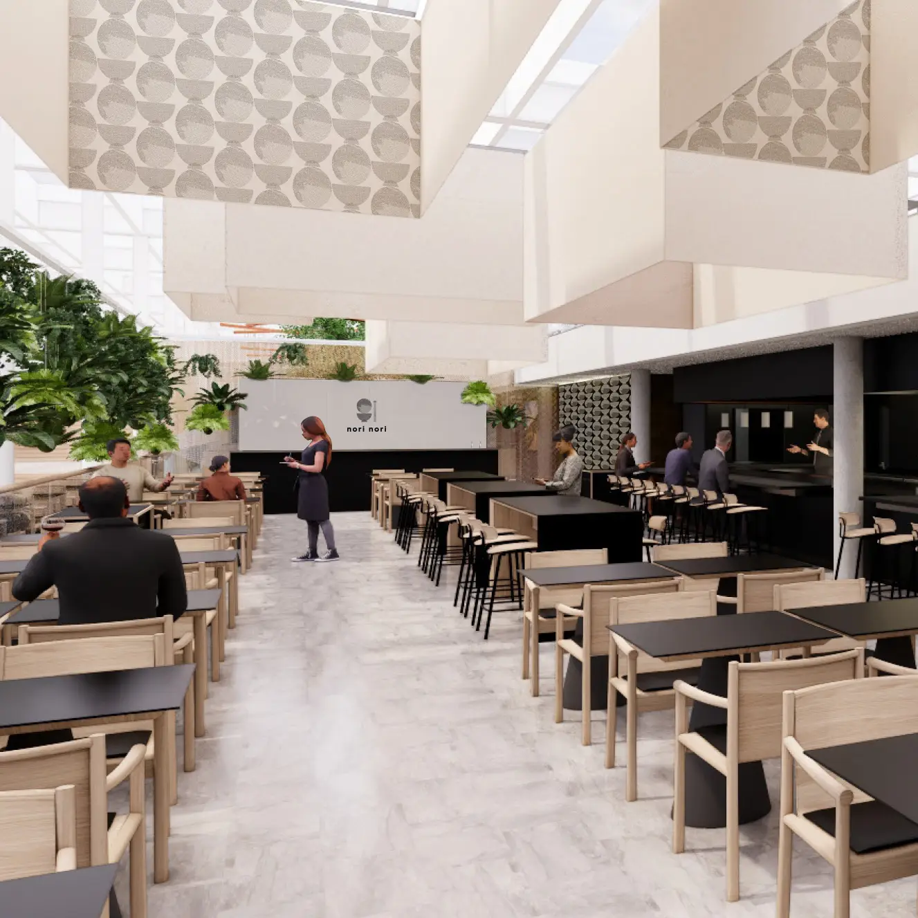 Consulting Retail Design pour le restaurant Nori Nori by EHL. signalétique, fléchage stands bâches vitrines enseignes boutiques uniformes tenues vestimentaires Petit matériel de vente