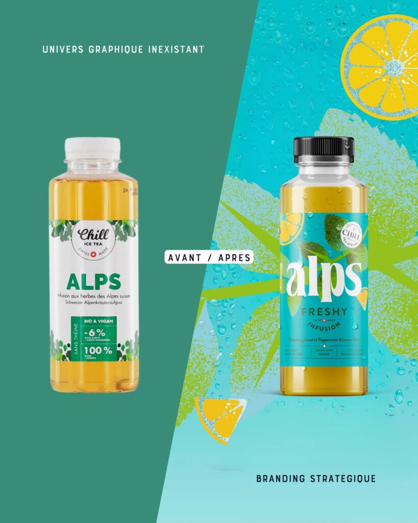 branding stratégique. Pas juste un joli logo. Before After. Chill Tea Atelier