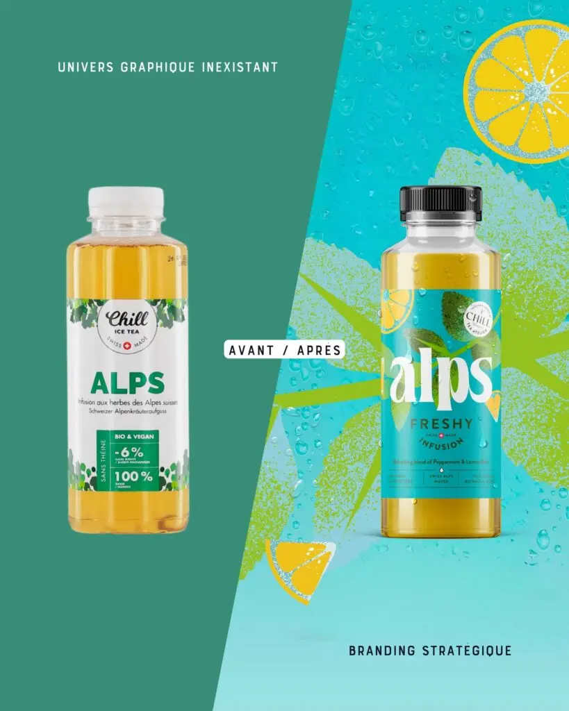 branding stratégique. Pas juste un joli logo. Before After. Chill Tea Atelier