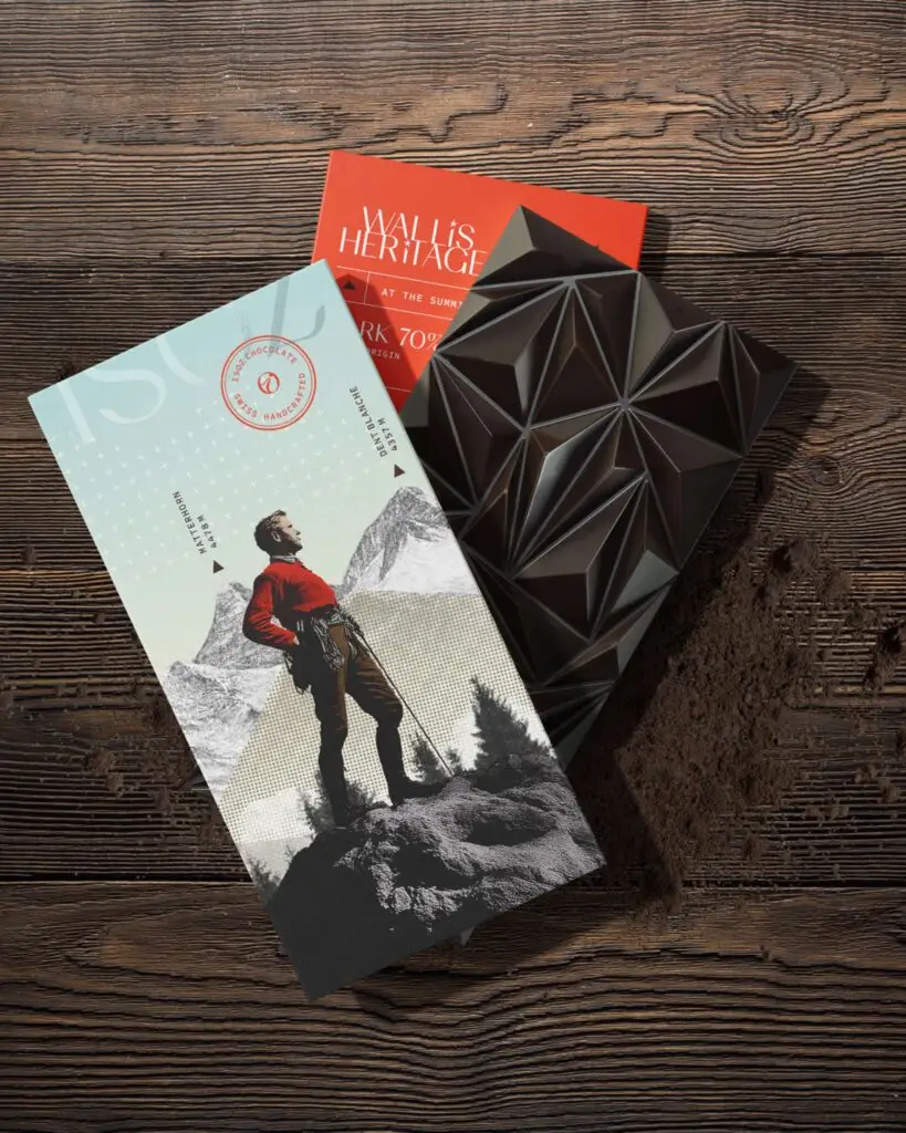 Packaging premium éco-concu pour Isoz Chocolate. Offre une expérience d'unboxing émotionnellement forte.
