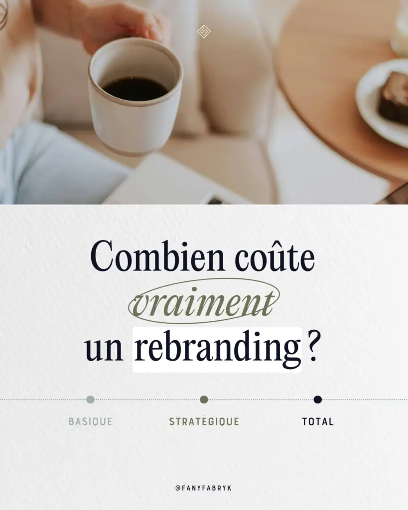 Infographie guide pratique : combien coûte un vrai rebranding ? Les 3 niveaux illustrés : une simple modernisation, rebranding stratégique et rebranding total.